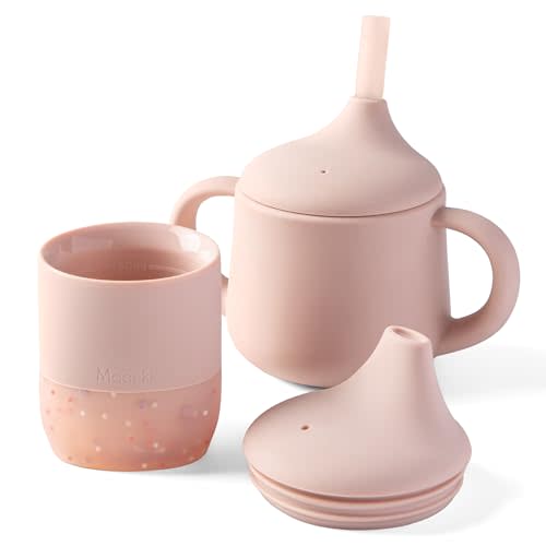 Moonkie Baby Training Cup & Sippy Cup Set | 4 Months+ | Baby-Led Weaning Essential | Gift for Infants (Blush Cup Set, 2 Pack)