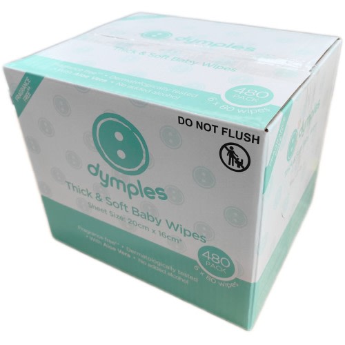 Dymples Thick & Soft Baby Wipes 480 Pack - Fragrance Free