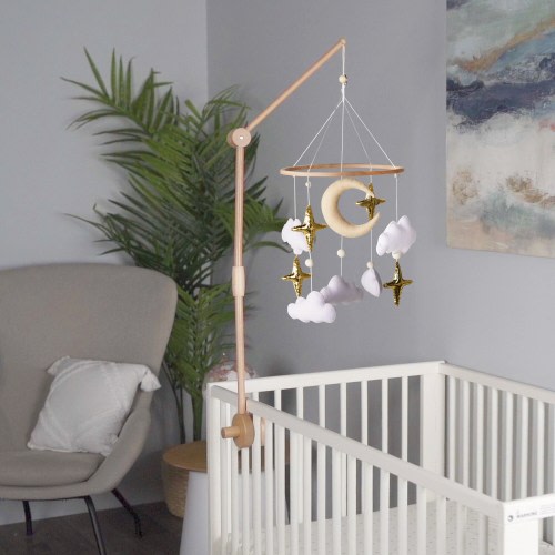 Emmnnic Baby Mobile for Crib - Modern Boho Baby Mobiles for Bassinet Felt Nursery Mobile Gender Neutral - Gold Moon and Stars