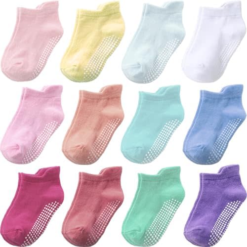 Baby Toddle Socks Grip Non Slip Boys Girls Cotton 12 Pack for Kids Ankle Cute Socks 6M-7Years