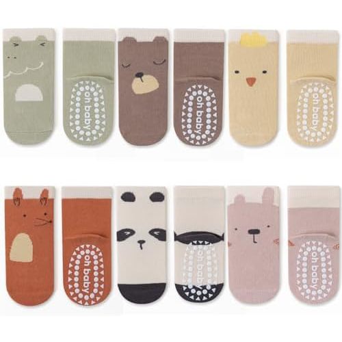 Baby Boys Girls Soft Breathable Cotton Blend socks Kids' Adorable Animal-Themed Non-Slip Socks - 6 Pairs Set