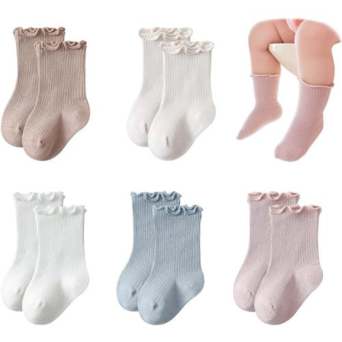 Baby Girls Socks Newborn Frilly Ruffle Cotton Infant Socks Cute Princess Socks for Toddler Dress Socks 5 Pairs - 0-6 Months - Multicolor-5pair