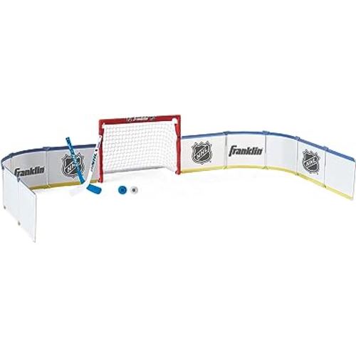 Franklin Sports Mini Hockey Rink Set - Half Rink Knee Hockey Goal, Mini Sticks, and Ball Set - Indoor Mini Hockey Rink - Official NHL Licensed White