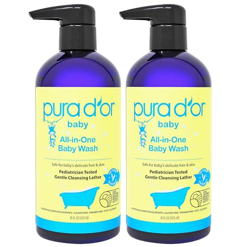 PURA D'OR All-in-One Baby Wash (16 Oz x2 = 32 Oz) USDA Biobased, Zero Sulfates, No Artificial Scents, Tear-Less, Hypoallergenic, Gentle, Calming 2-in-1 Baby Bath Wash & Shampoo