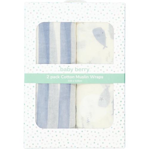 Light Blue Baby Cotton Muslin Wrap 2 Pack | Best&Less™ Online