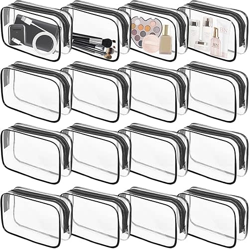 16 Pieces Clear Makeup Bags Bulk, TSA Approved Toiletry Bag for Travel, PVC Waterproof Travel Small Pouches Clear Pouch with Zipper for Men and Women Carry-on Travel Essentials Cosmetic Bags (Black)