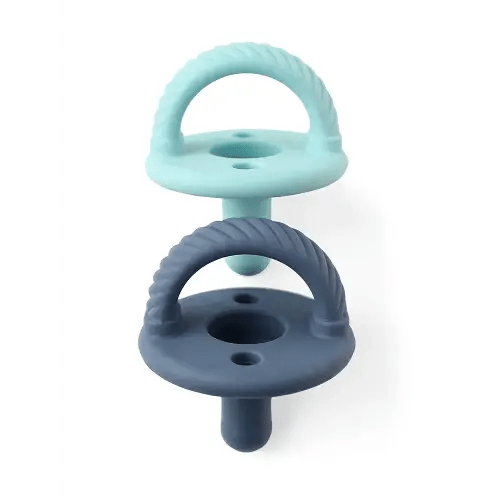 Itzy Ritzy Silicone Pacifiers for Newborn - Itzy Soother Pacifiers Feature Collapsible Handle & Two Air Holes for Added Safety; For Ages Newborn and Up, Set of 2 in Nautical Navy & Robin's Egg