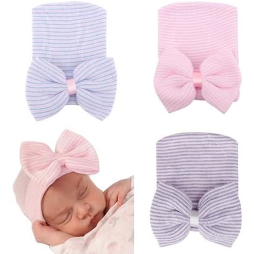 Newborn Baby Girl Hats with Bow No Scratch Cotton Toddler Infant Beanie Caps Soft Newborn Hospital Hat 0-3 Months