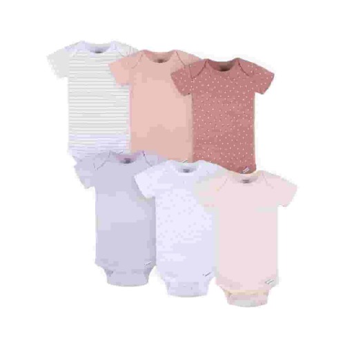Gerber Baby Neutral Short Sleeve Bodysuits, 6-Pack, Sizes Newborn - 24 Months