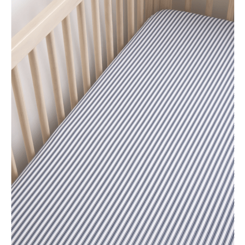 Luxe Premium Cotton Crib Sheet in Navy French Ticking