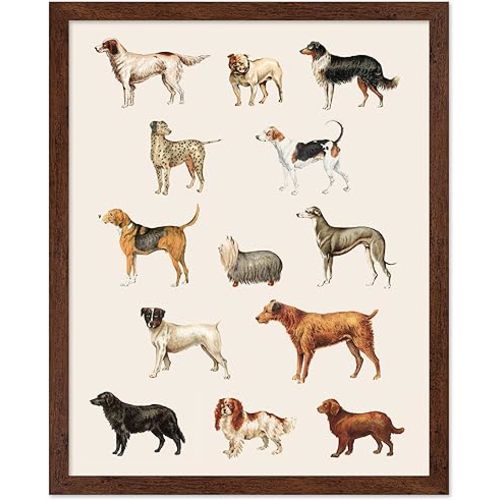 Poster Master Vintage Dog Breeds Poster - Retro Dog Print - Puppy Art - Dog Lover Art - Animal Art - Pet Owner Art - Chic Boho Art - Great Living Room or Office Wall Decor, 11x14 Brown Framed