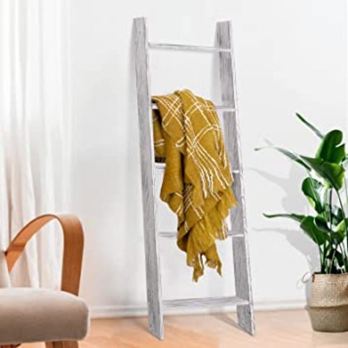 Rose Home Fashion RHF Decorative Blanket Ladder,Rustic Blanket Ladder,4.5ft Blanket Ladders,Rustic Wood Ladder,Farmhouse Blanket Ladder, Storage Ladder Quilt Rack, Assembly Required, 4.5-Feet,White