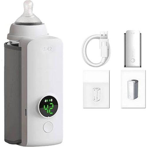 Portable Baby Bottle Warmer for Travel, Rechargeable Bottle Warmer On The Go, Fast Bottle Warmer for Breastmilk and Formula, Temperature Control, Temperature Digital Display