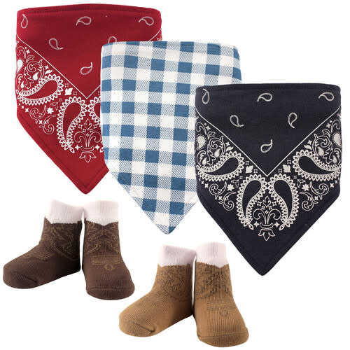 Hudson Baby Bandana Bib and Socks, 5-Piece Set, Boy Western | Baby and Toddler Clothes, Accessories and Essentials
