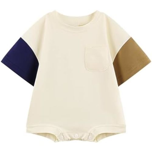 Bafeicao Baby Boy Girl Bubble Romper Color Block Short Sleeve T Shirt Newborn Summer Bodysuit