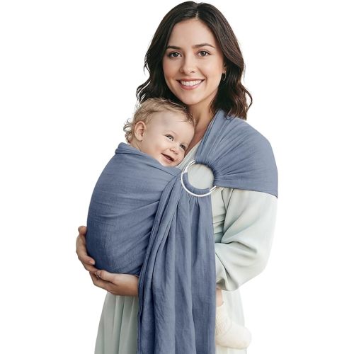 Shiaon Baby Ring Sling Wrap, Lightweight Baby Carrier Sling Toddler Sling, Cotton Baby Wraps Carrier (7-35 lbs) for Infants and Toddlers, Baby Shower Gifts, Blue