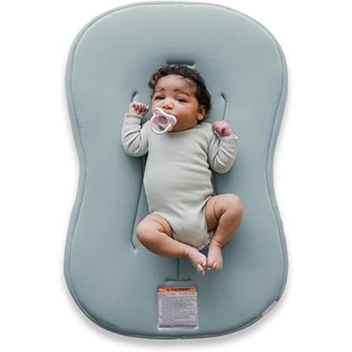 Snuggle Me® Baby Lounger Curve (0-6 Months) - Premium Organic Cotton with Foam Core, Machine-Washable Cover, Buttery-Soft & Breathable Infant Lounger with Travel Bag (30 in x 20 in x 1.9 in) - Slate