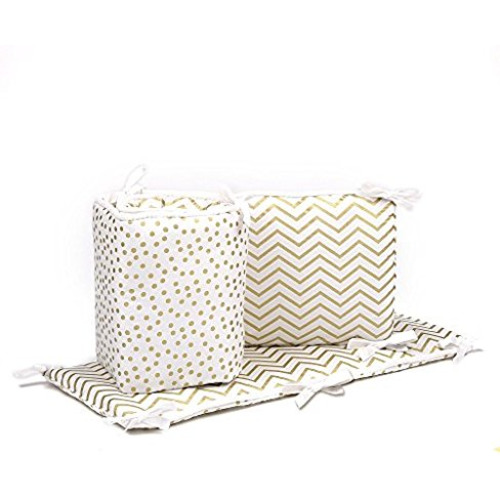Gold Confetti Dot and Chevron Baby Crib Bumper by The Peanut Shell