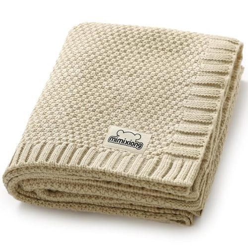 mimixiong Baby Blanket Knit Swaddle Blanket Soft Warm Crochet Neutral Receiving Unisex Baby Blanket for Boys and Girls Light Camel40 x 30 inches