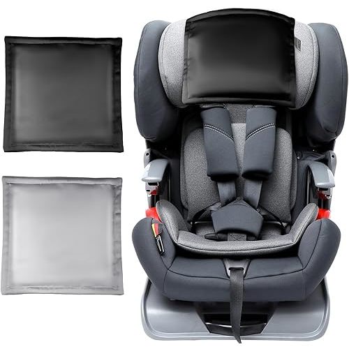 Satin Carseat Head Cover for Baby Silk Head Car Seat Cover for Babies Protection Soft Sleeping Hair Headrest Protector 2pcs Black and Silver for Boys Girls Infant