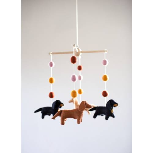 Handmade Dachshund Mobile: Wool Felt Dog Nursery Decor