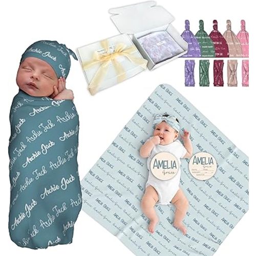Personalized Baby Swaddle Blanket for Boys & Girls - Custom Name Blanket for Newborns