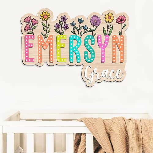 Personalized Name Sign For Nursery, Boho floral name sign, Girl name Sign, Custom wooden sign, Baby room floral decor sign, Wood baby name sign, Baby Nursery gift, Watercolor Flower wood sign s4