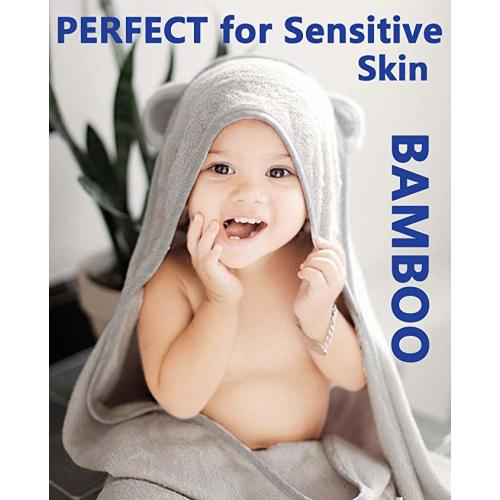 Baby Hooded Bath Towel - Organic Bamboo Super Absorbent Thick Baby Shower Towel Gift with Newbron - Premium Bamboo Animal Bear Baby Bath Towel for Boy and Girl - Ultra Soft Ultra Softt - Grey - 1 Pc - 30×30 Inch