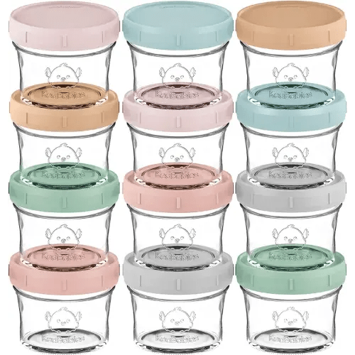KeaBabies 12pk 4oz Glass Baby Food Containers with Lids - Leak-Proof, Microwavable Small Glass Jars, Baby Purees & Toddler Snack Storage Containers, BPA-Free, Dishwasher & Freezer Safe (Musk Dusk)