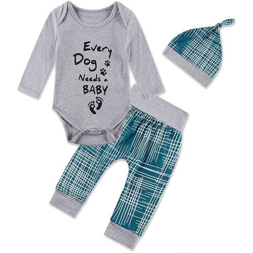 Newborn Baby Boy 3PCS Outfit Set Letter Printed Long Sleeve Bodysuit Clothes+Long Pants+Hat 0-12M