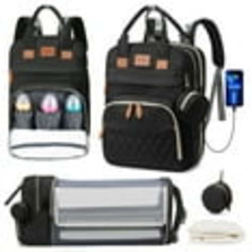 Diaper Bag Backpack, Portable Baby Bag with Changing Station, Large Capacity Baby Diaper Bags w/ Stroller Straps & Insulated Pockets, Multipurpose Waterproof Travel Backpack with USB Charging Port