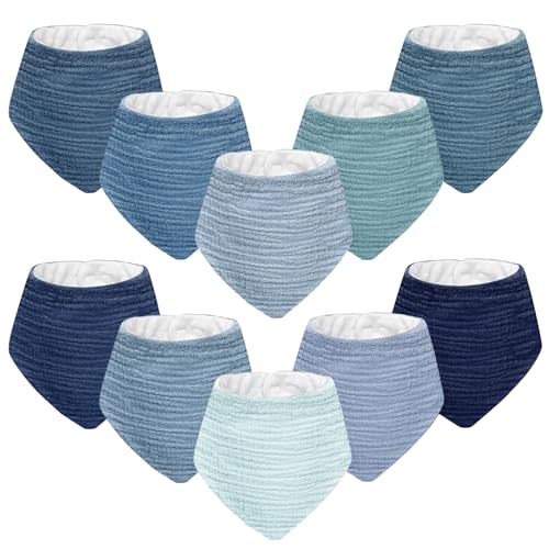 Wrrernsin Muslin Baby Bibs for Unisex Boys Girls, 10pack Cotton Drool Bibs, Adjustable Bandana Bibs for Drooling and Teething