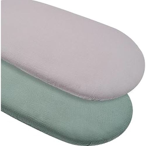 Muslin Bassinet Sheet for Baby Boy and Girl,Super Soft Bedside Bassinet Sheets Fitted for Oval, Rectangle and Hourglass Mattress Pad, Breathable and Wash Machine Sheets, 2 Pack