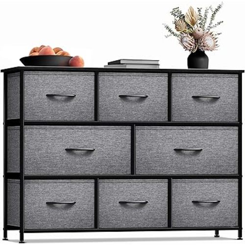 Sorbus Dresser with 8 Drawers - Chest Organizer Unit with Steel Frame Wood Top & Handle Easy Pull Fabric Bins for Clothes - Wide Storage Furniture for Bedroom, Hallway, Living Room, Nursery & Closet