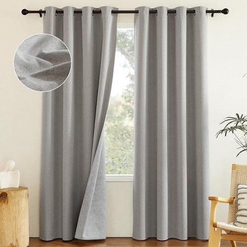 NICETOWN 100% Blackout Window 84in Curtain Panels, Cold and Light Blocking Drapes with Black Liner (Natural, 2 Pieces, 52 “ Wide per Panel)