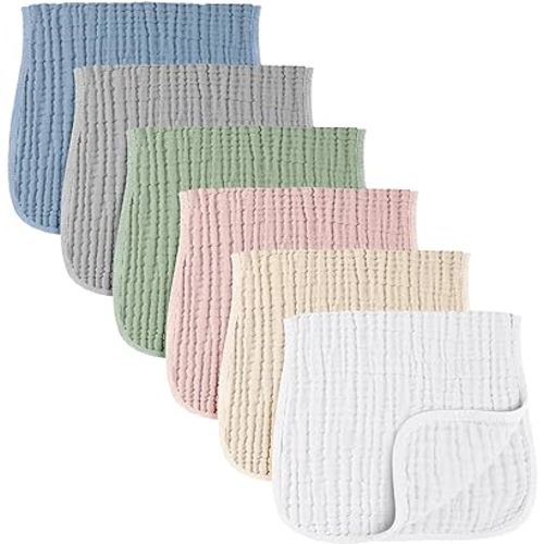Konssy Muslin Baby Burp Cloths Sets for Unisex- 6 Pack Large 100% Cotton Burping Clothes for Newborn, Baby Girls and Boys