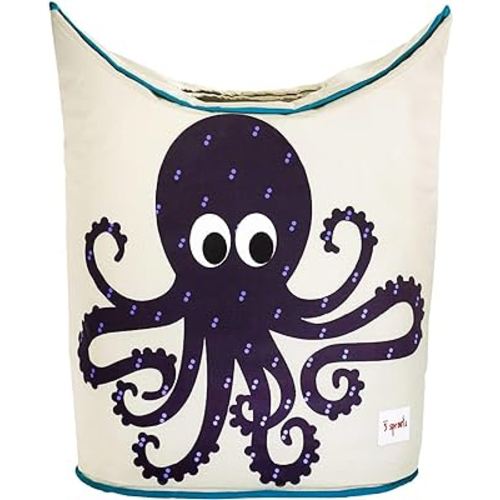 3 Sprouts Baby Laundry Basket for Nursery - Hamper with Handles/Lid, Large Storage Basket, Toy Bin, Room Decor - Kids Hamper, Baby Clothes Storage Organizer, Octopus