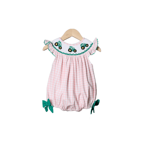 Smocked Pink Tractor Bubble