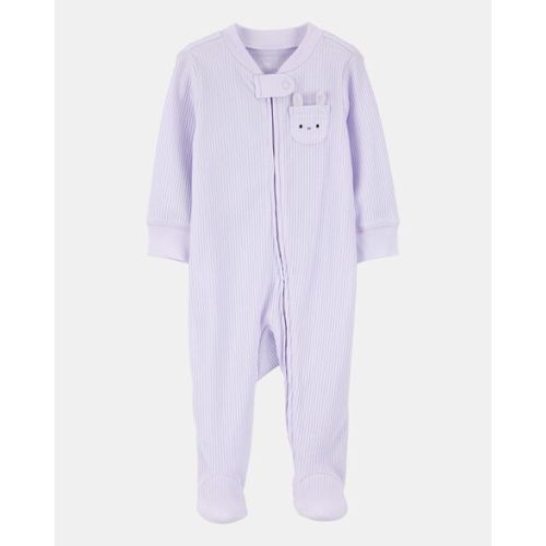 Baby Girl Bunny 2-Way Zip Ribbed Sleep & Play Pajamas - Purple | Carter's