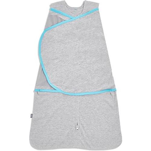 HALO Baby Sleepsack Swaddle Wearable Blanket, 3-Way Adjustable Infant Sleepsack, TOG 1.5, Ideal Temp, Heather Grey/Aqua, Newborn, 0-3 Months, 6-12 Pounds