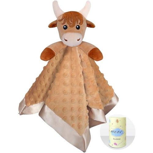 MOVEPAI Boy Highland Cow Baby Security Blanket Loveys for Babies Girls, 16" Soft Baby Lovey Blanket, Baby Snuggle Stuffed Animals Blankie, Baby Girls Gifts for Infant and Toddler