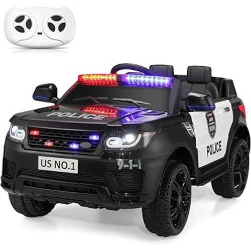TOBBI Police Car Ride on Electric Car for Kids to Drive Battery Powered Ride-on Toys Cop Cars with Remote Control, Siren, Flashing Lights, Music, Spring Suspension, Carbon Black