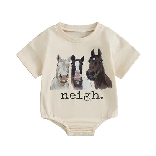 Omkzanbi Western Baby Girl Boy Summer Clothes Cow Print Bubble Romper Neigh Horse Bodysuit Cute Farm Animal One Piece Outfit