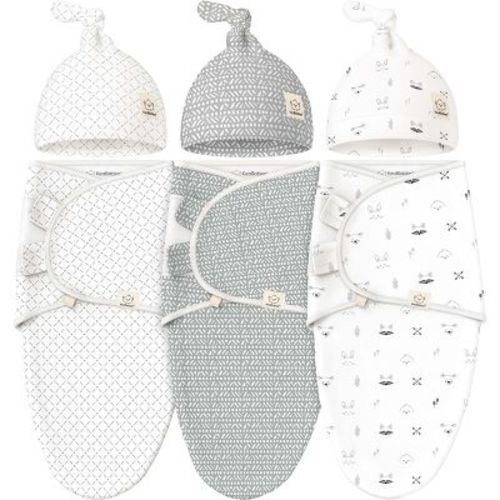 3-Pack Organic Baby Swaddle Sleep Sacks with Knot Hats, Newborn Baby Swaddles Wrap 0-3 Months, Ergonomic Wearable Blanket