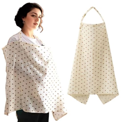 Muslin Nursing Cover for Breastfeeding, Soft&Breathable Cotton Breastfeeding Cover for Women,Privacy Nursing Covers with Arch Neckline Adjustable Hoop for Mother Nursing Apron
