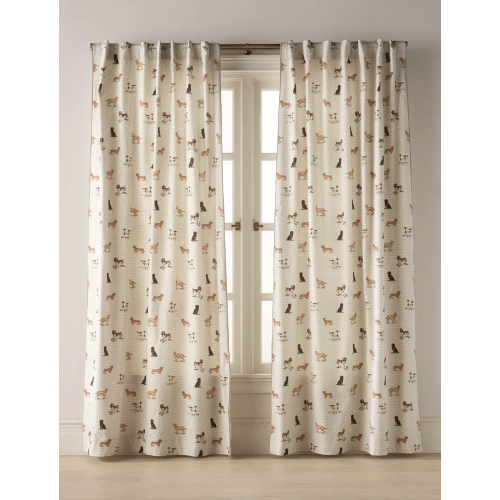Printed Cotton Dogs Curtain | Anthropologie