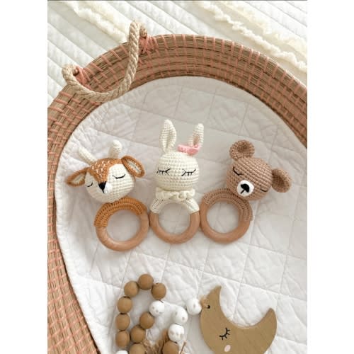 Crochet Animal Rattle, Organic Baby Teether