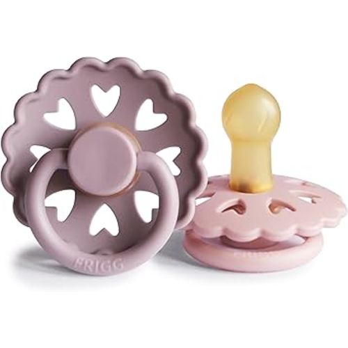 FRIGG Andersen Fairytale Natural Rubber Baby Pacifier | Made in Denmark | BPA-Free (Twilight Mauve/Primrose, 0-6 Months)