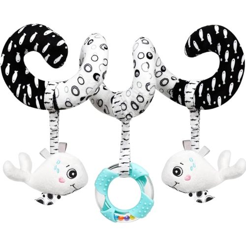 Baby Spiral Hanging Stroller and Car Seat Toys Black and White High Contrast Sensory Toy Newborn Plush Activity Toys Thank You Gifts for 0 3 6 9 12 Months Girls Boys-Whale