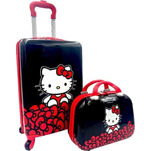 Fast Forward Kid’s Licensed Hard-Side 20” Spinner Lightweight Luggage Carry-On Suitcase and Beauty Case Set (Hello Kitty), Multicolored